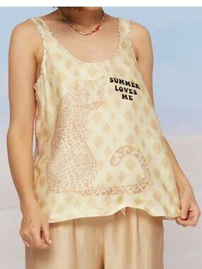 Me369 Vida Vacation Print Tank Top Silk Blend Resort Size S